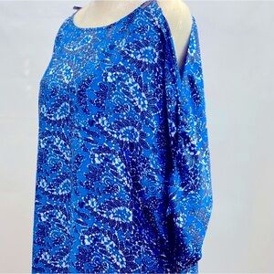 Michael Kors cold shoulder satin top in cool blues size XL with leather straps